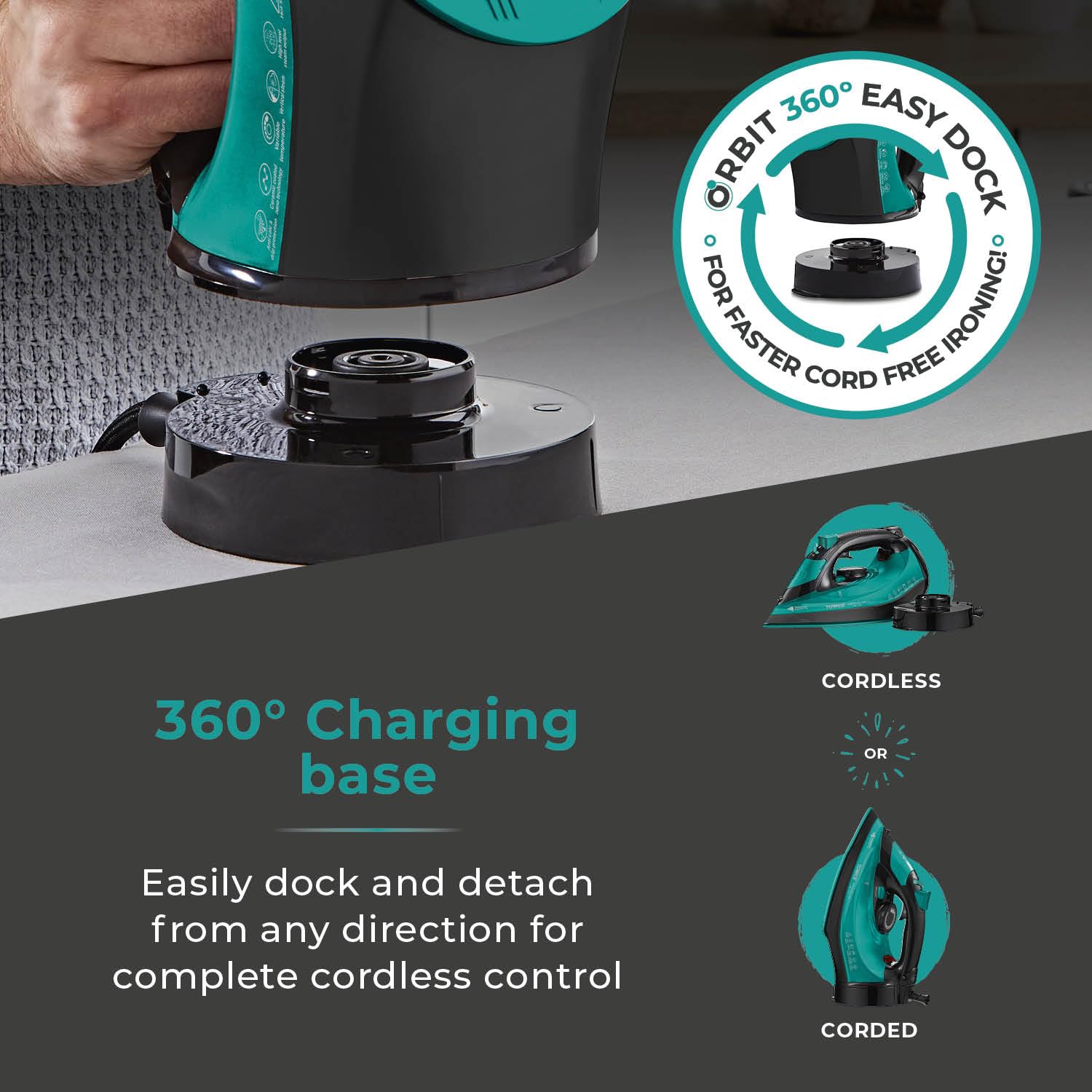 Tower T22008 CeraGlide Cordless Steam Iron with Ceramic Soleplate and Variable Steam Function, 2400 W, Purple