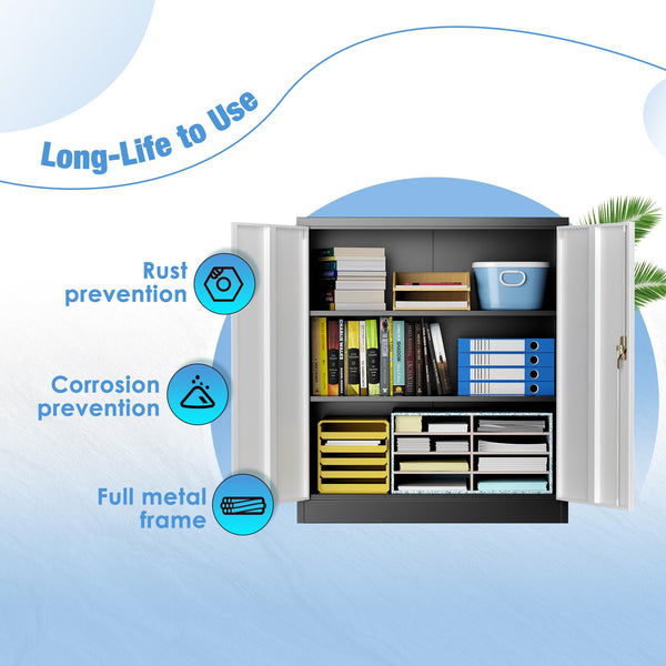 Metal Storage Cabinet with 2 Door and 3 Adjustable Shelves,140X80x40CM Steel Cabinet for Warehouse,Garage,Home,Office,Easy Assemble Required(Black/White)