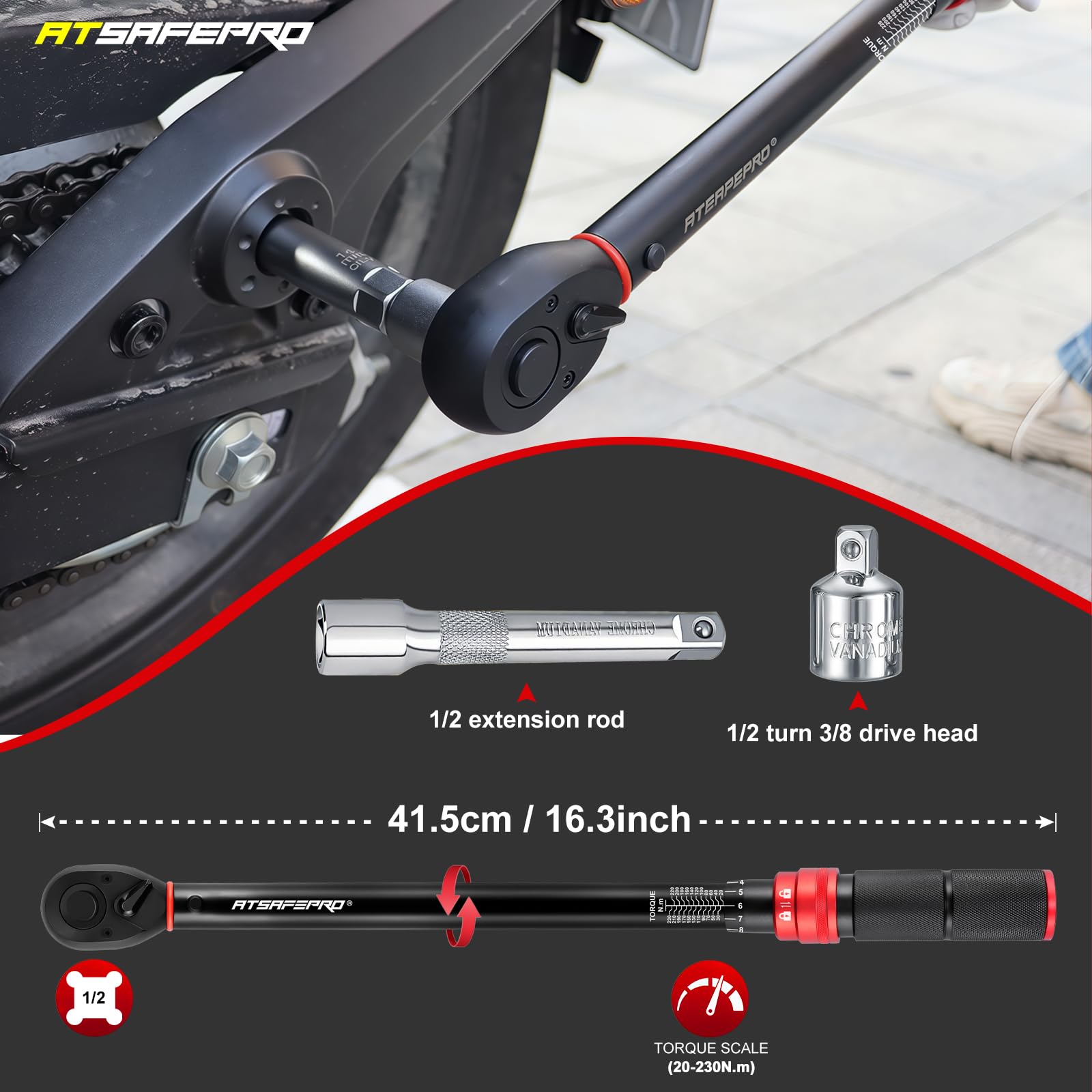 ATsafepro Torque Wrench 3/4 Inch, 100-600 Nm Torque Wrenchs, ±3% Error Accuracy with 48 Teeth Dual-Direction Adjustable for Repair of Car, Truck, Tractor