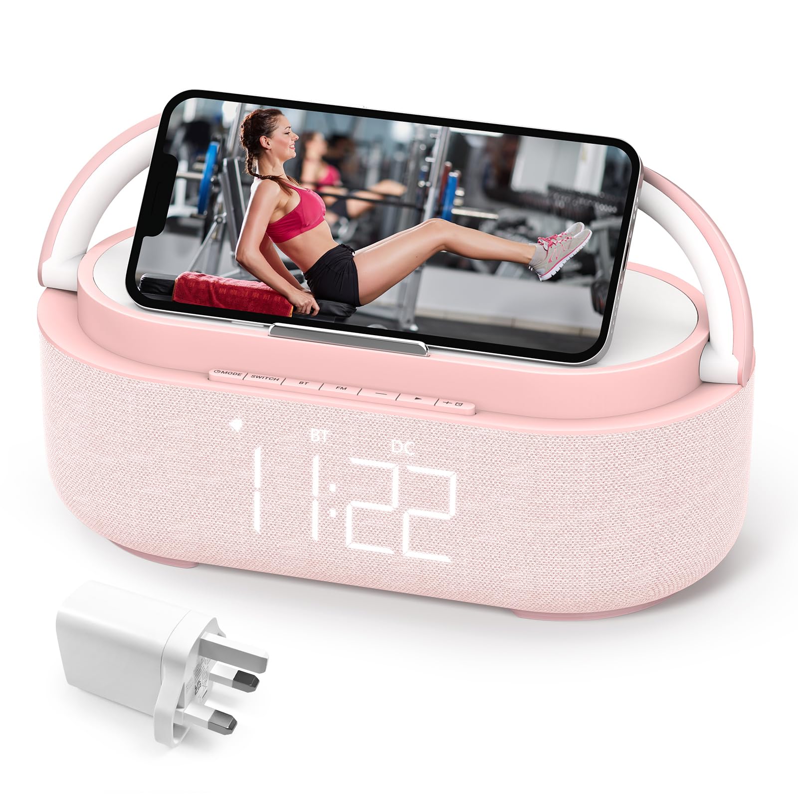 COLSUR Radio Alarm Clock Bluetooth Speaker, 15W Wireless Charger Alarm Clocks Bedside, Night Light, Loud Volume for Heavy Sleepers, Snooze, Dimmable LED Display, 2500mAh Battery