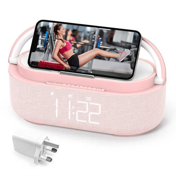 COLSUR Radio Alarm Clock Bluetooth Speaker, 15W Wireless Charger Alarm Clocks Bedside, Night Light, Loud Volume for Heavy Sleepers, Snooze, Dimmable LED Display, 2500mAh Battery