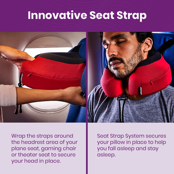Cabeau Evolution S3 Travel Pillow - Airplane Seat Straps - Ensures Your Head Won't Fall Forward - Relax with Plush Memory Foam - Quick-Dry Fabric Keeps You Cool and Dry (Indigo).., Jet black, S3