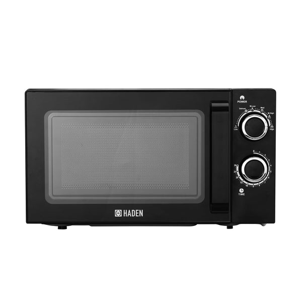Haden 800W Black Microwave Oven - 20L, 6 Power Levels, Defrost Function, Easy-to-Use Timer, Glass Turntable, Compact Design, Ideal for Small Kitchens,