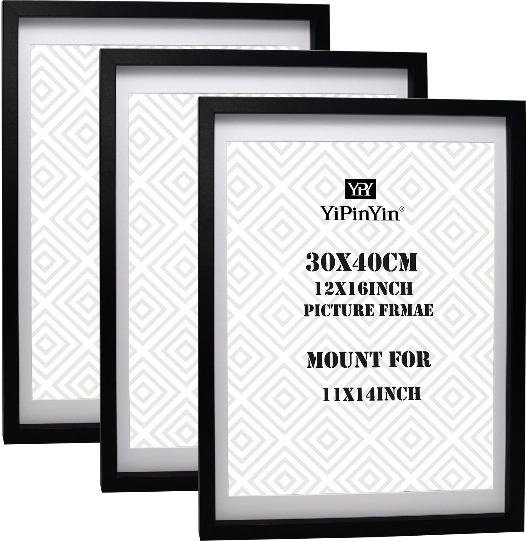 Black 50x70cm Boxed Picture Frames Set of 3 with Mounts for 40x60cm, 70x50cm poster frame with Acid Free mount for 40x60cm photo (Black 3Pack)