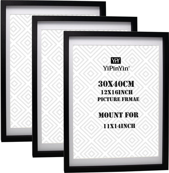 Black 50x70cm Boxed Picture Frames Set of 3 with Mounts for 40x60cm, 70x50cm poster frame with Acid Free mount for 40x60cm photo (Black 3Pack)