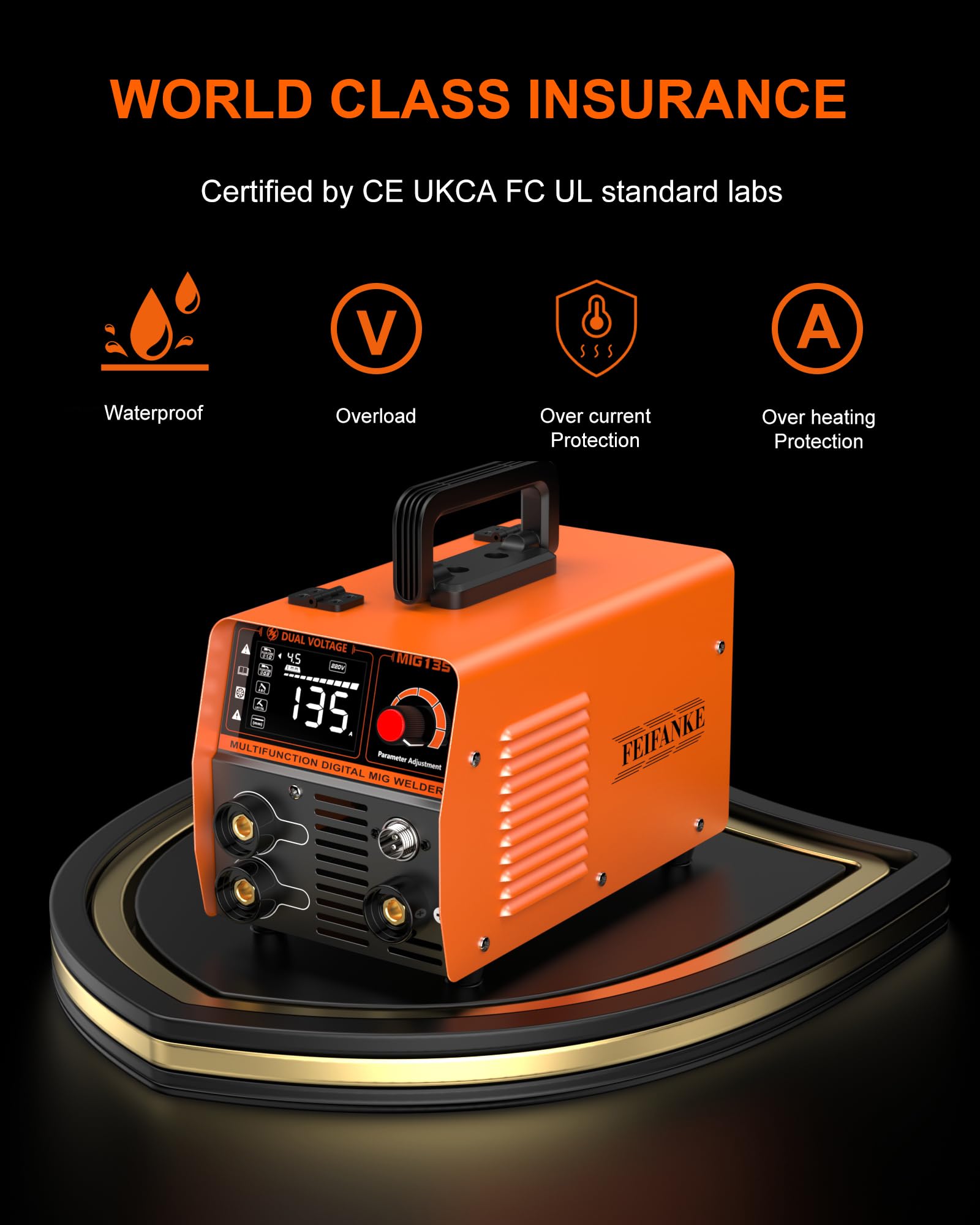 FEIFANKE Gasless MIG Welder 240V 145A Welding Machine MIG MAG 4 in 1 Gasless MIG/MIG/MMA/Lift TIG Welder Machine Inverter Synergy IGBT Suitable for 1.0-4.8mm Carbon Steel and Iron