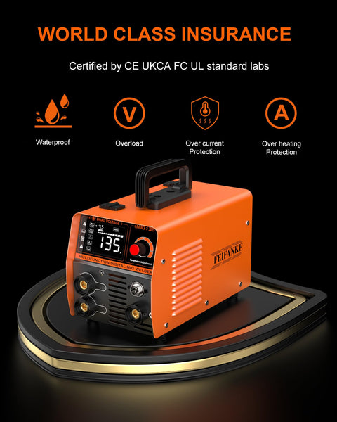 FEIFANKE Gasless MIG Welder 240V 145A Welding Machine MIG MAG 4 in 1 Gasless MIG/MIG/MMA/Lift TIG Welder Machine Inverter Synergy IGBT Suitable for 1.0-4.8mm Carbon Steel and Iron