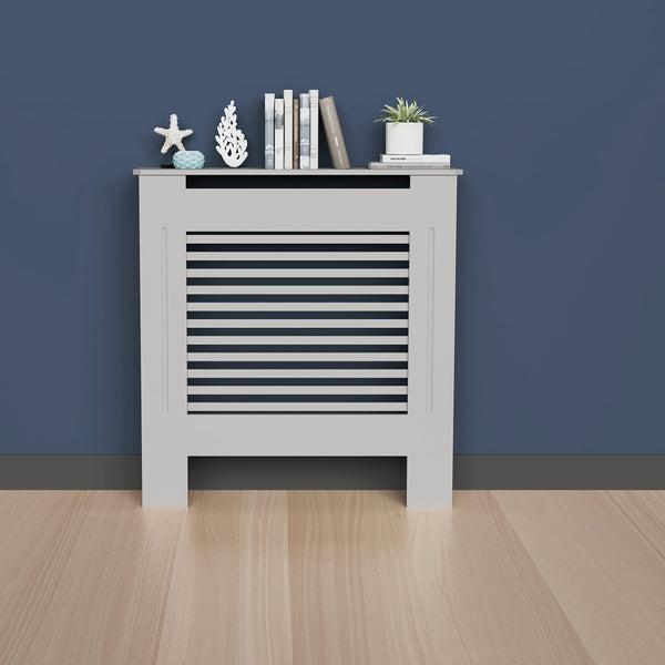FATIVO High Radiator Cover Wood Cabinet: 92cm Height Grey Small Heater Covers Horizontal Slat Internal Heights 90cm Tall Radiator Shelf Thicken MDF