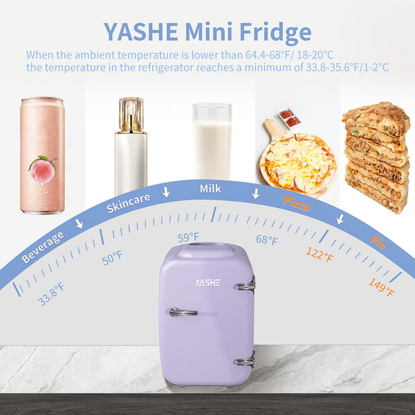 YASHE Mini Fridge 4 Liter/6 Cans Small Refrigerator for Skincare 110V AC/ 12V DC, Black