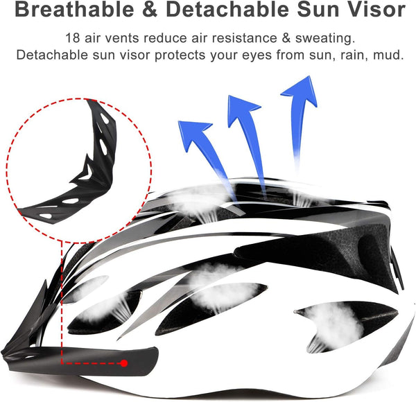 RaMokey Cycle Helmet, Lightweight Bicycle Helmet, Adjustable Mountain & Road Bike Helmets for Adults, 18 Vents with Adjustable Strap & Detachable Visor for Mens Womens(Head Sizes 58-62cm)