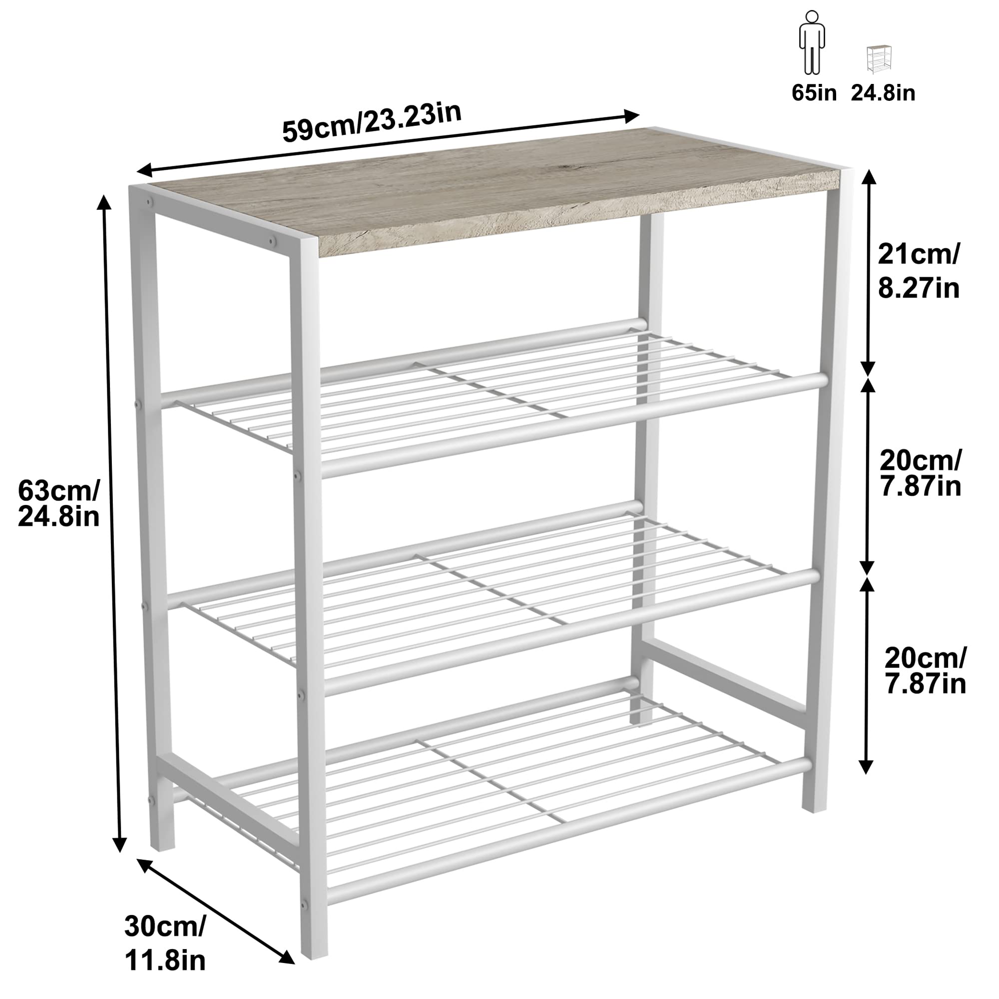 HOME BI 4-Tier Industrial Shoe Rack, Metal Shoe Storage Organizer, Durable Shoe Shelf for Closet, Hallway, Entryway, Living Room,White
