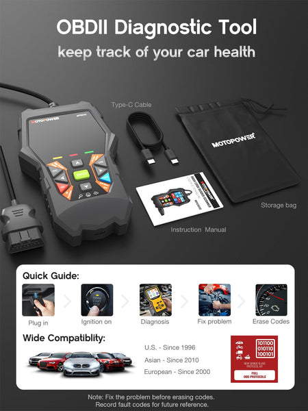 MOTOPOWER MP69040 Car OBD2 Scanner Check Engine Fault Code Reader Diagnostic Scan Tool, Black