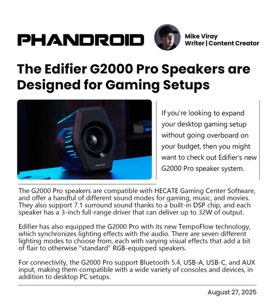 Edifier G2000 Pro 2.0 RGB Gaming Speakers with 64W Peak Power, Virtual 7.1 Surround Sound, 270° TempoFlow Light Sync, Transparent PC Speakers, BT5.4/USB-C/AUX for PC, PS5, Switch, Game Console (Black)