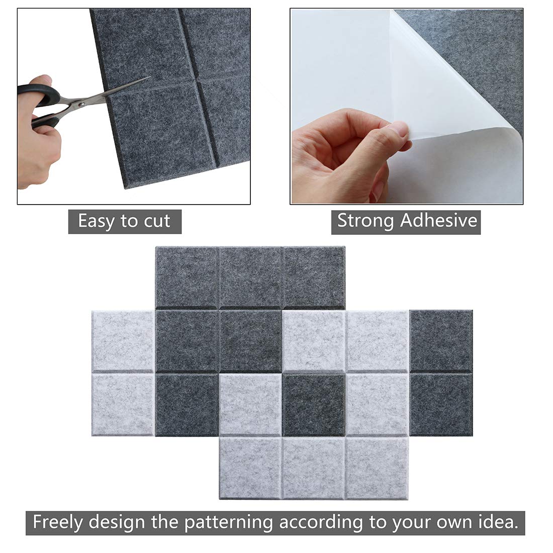 Uoisaiko Large 30x30cm Felt Board Tiles with 30 Pins, Pack of 6 Bulletin Board Notice Boards for Home Office Kitchen, Self Adhesive Pin Board Wall Tiles for Photos Memos