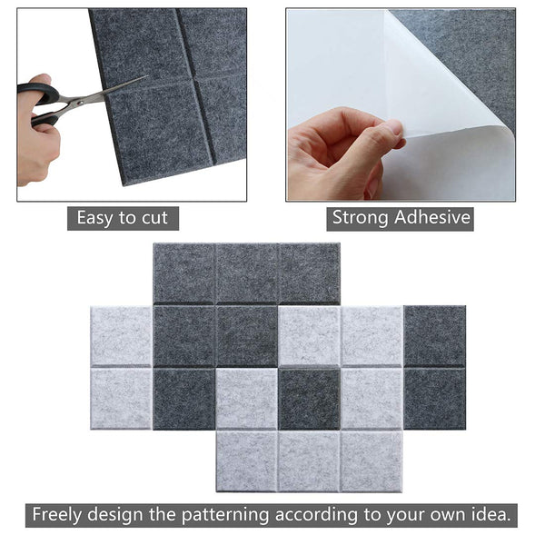 Uoisaiko Large 30x30cm Felt Board Tiles with 30 Pins, Pack of 6 Bulletin Board Notice Boards for Home Office Kitchen, Self Adhesive Pin Board Wall Tiles for Photos Memos