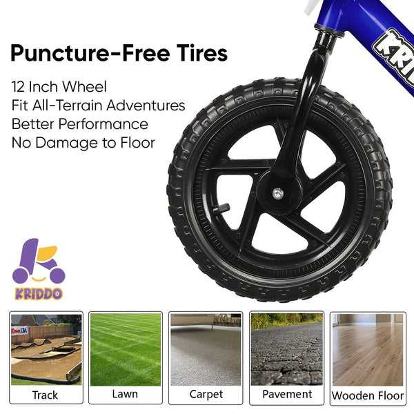 KRIDDO Toddler Balance Bike 2 Year Old, Age 18 Months to 5 Years Old, 12 Inch Push Bicycle with Customize Plate (3 Sets of Stickers Included), Gift Bike for 2-3 Boys Girls, Blue