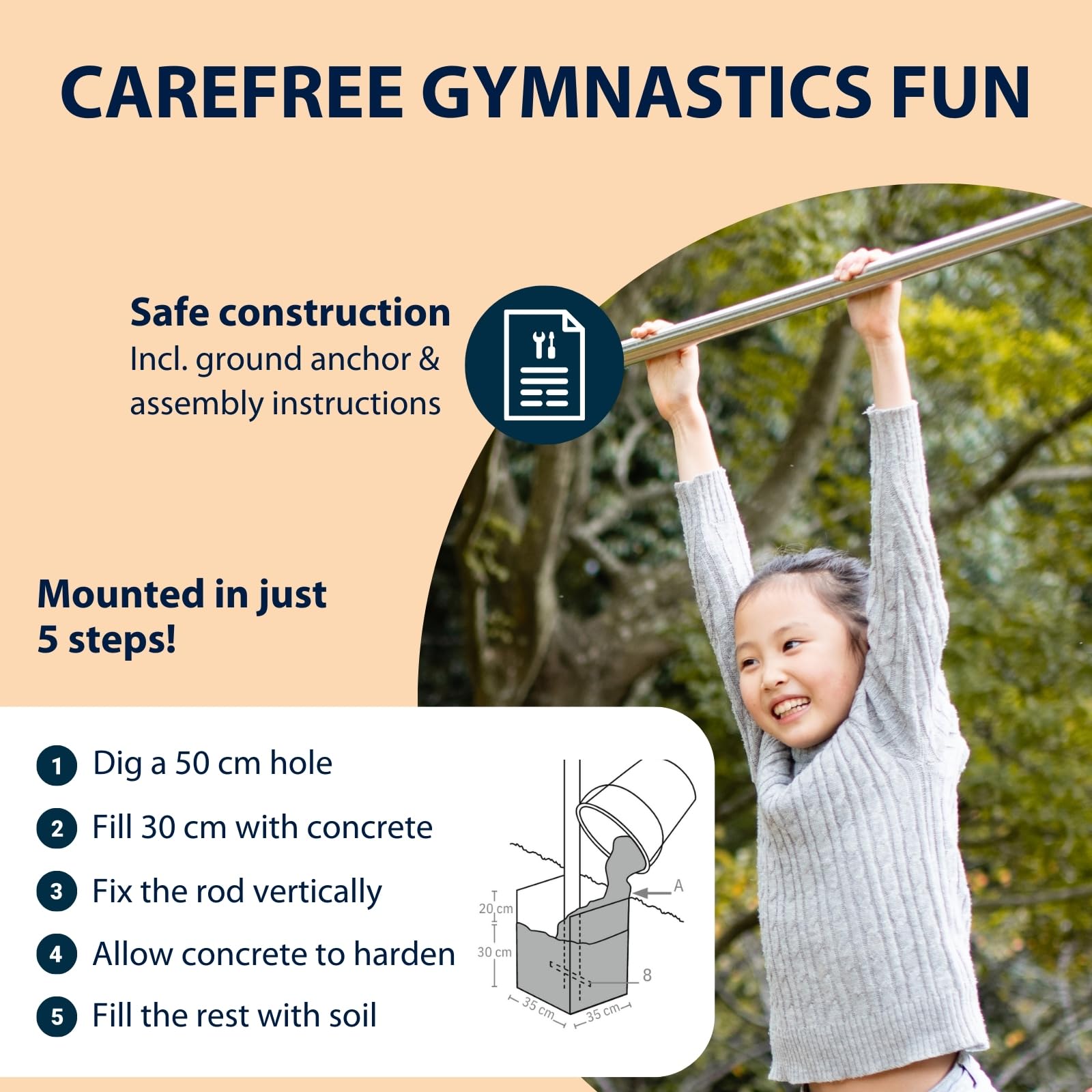 HUDORA Gymnastics Bar Fabian Standard/Pro - Single/double gymnastics bar for children & adults - 4 level height-adjustable gymnastics bar - Sturdy