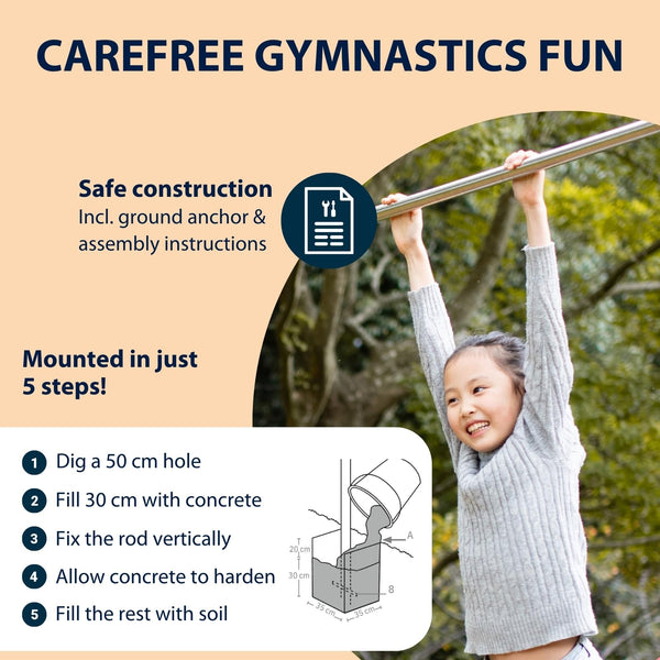 HUDORA Gymnastics Bar Fabian Standard/Pro - Single/double gymnastics bar for children & adults - 4 level height-adjustable gymnastics bar - Sturdy