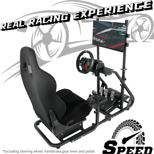 Dardoo Professional Sim Racing Cockpit - Adjustable, Compatible with Logitech/Thrustmaster - Includes Seat and Monitor Stand (Not including all electronic devices)