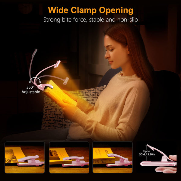Gritin 19 LED Book Light, Reading Light Book Lamp for Reading at Night with Memory Function, 3 Eye-Protecting Modes -Stepless Dimming, Long Battery Life, 360° Flexible Lamp for Bed,Tablet