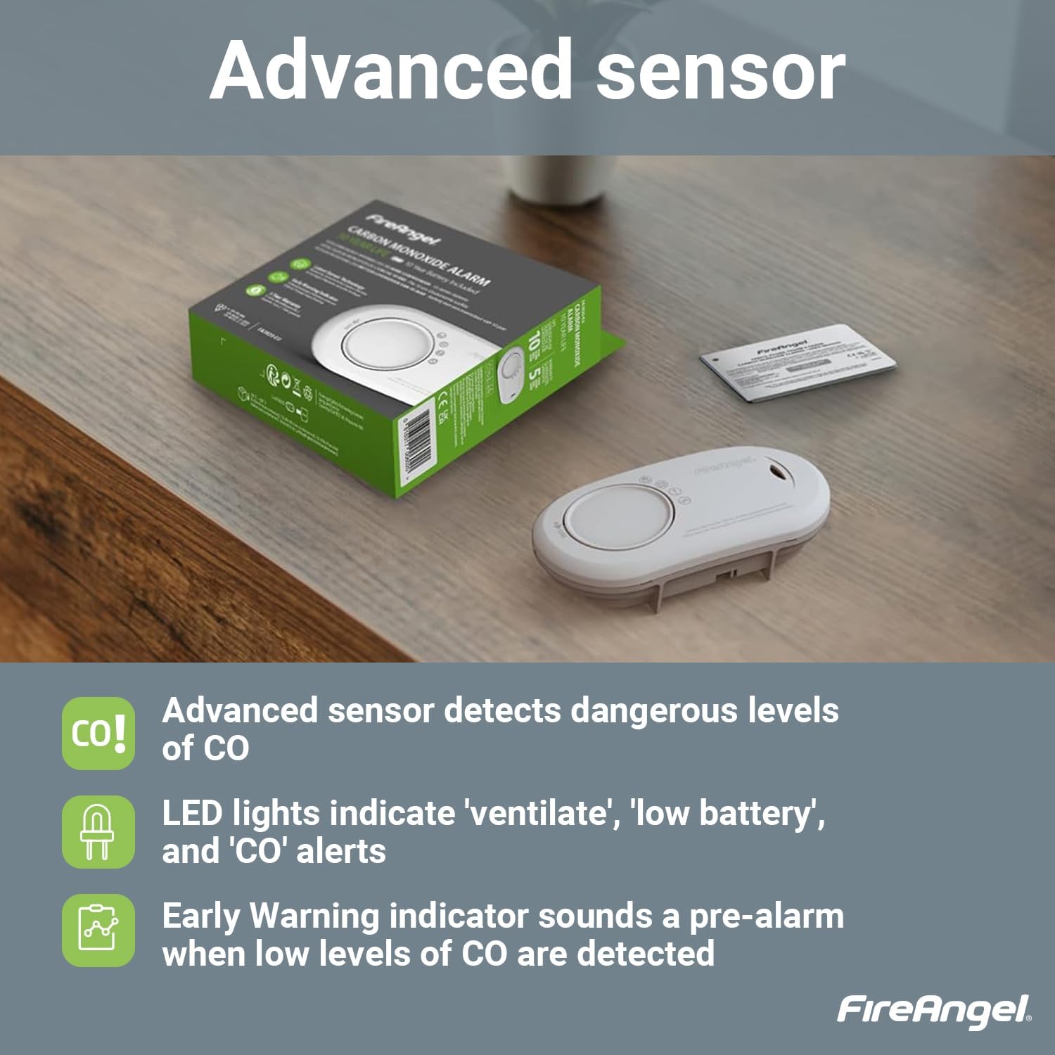 FireAngel Carbon Monoxide Detector 10-Year Life Sealed Battery - FA3820 Carbon Monoxide Alarm for Home and Holiday - Portable CO Alarm - Travel Carbon Monoxide Detector and Monitor - White