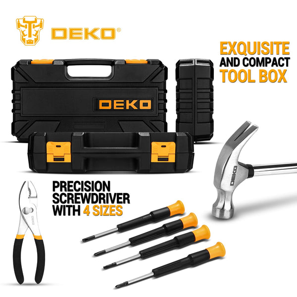 DEKO Tool Kit Set Box 62 Piece Home Repair DIY Tools Basic Hand Toolbox Sets for Home