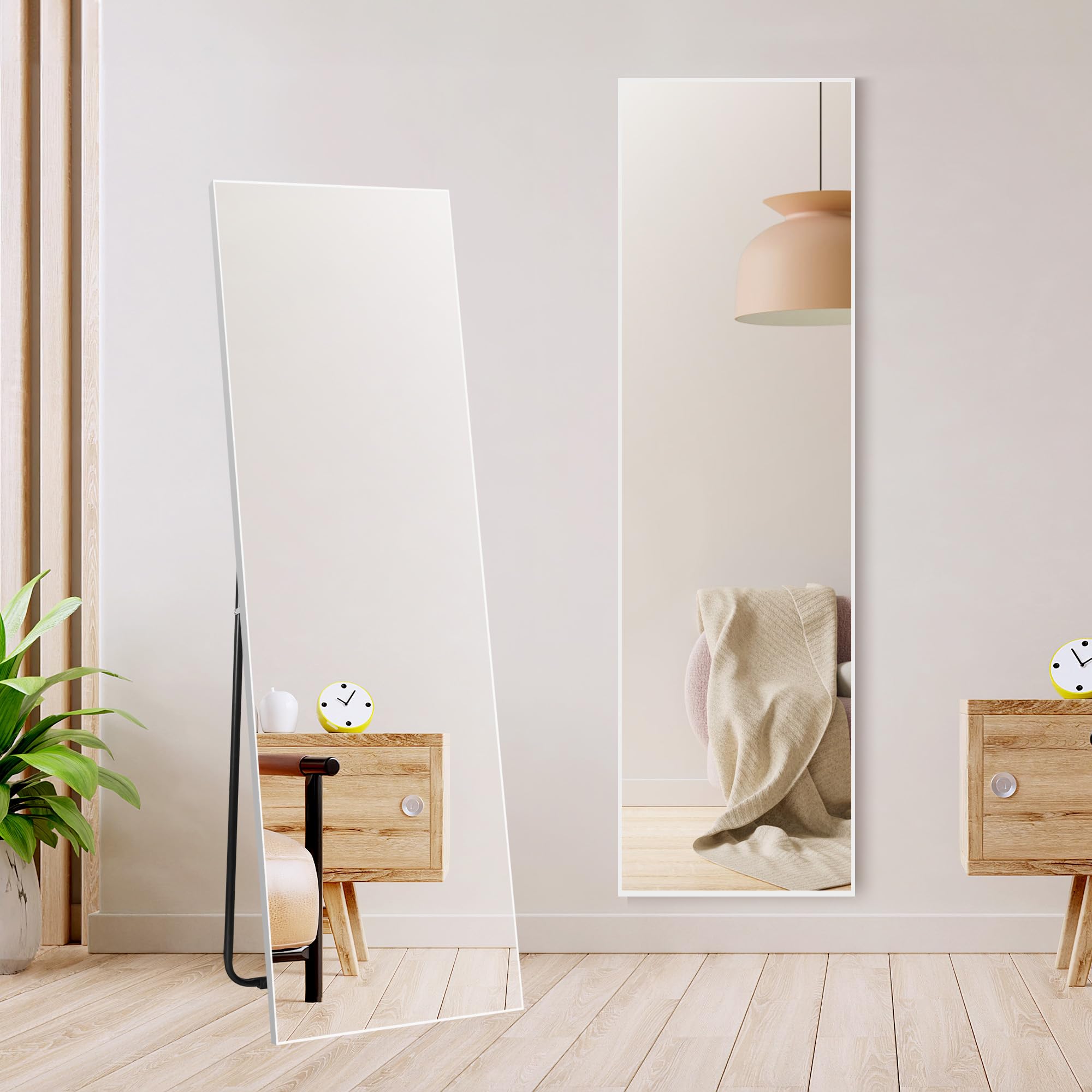 Hoikwo Full Length Mirrors 59x16 inches,Standing Mirror 150x41cm with White Frame for Bedroom, Living Room or Bathroom