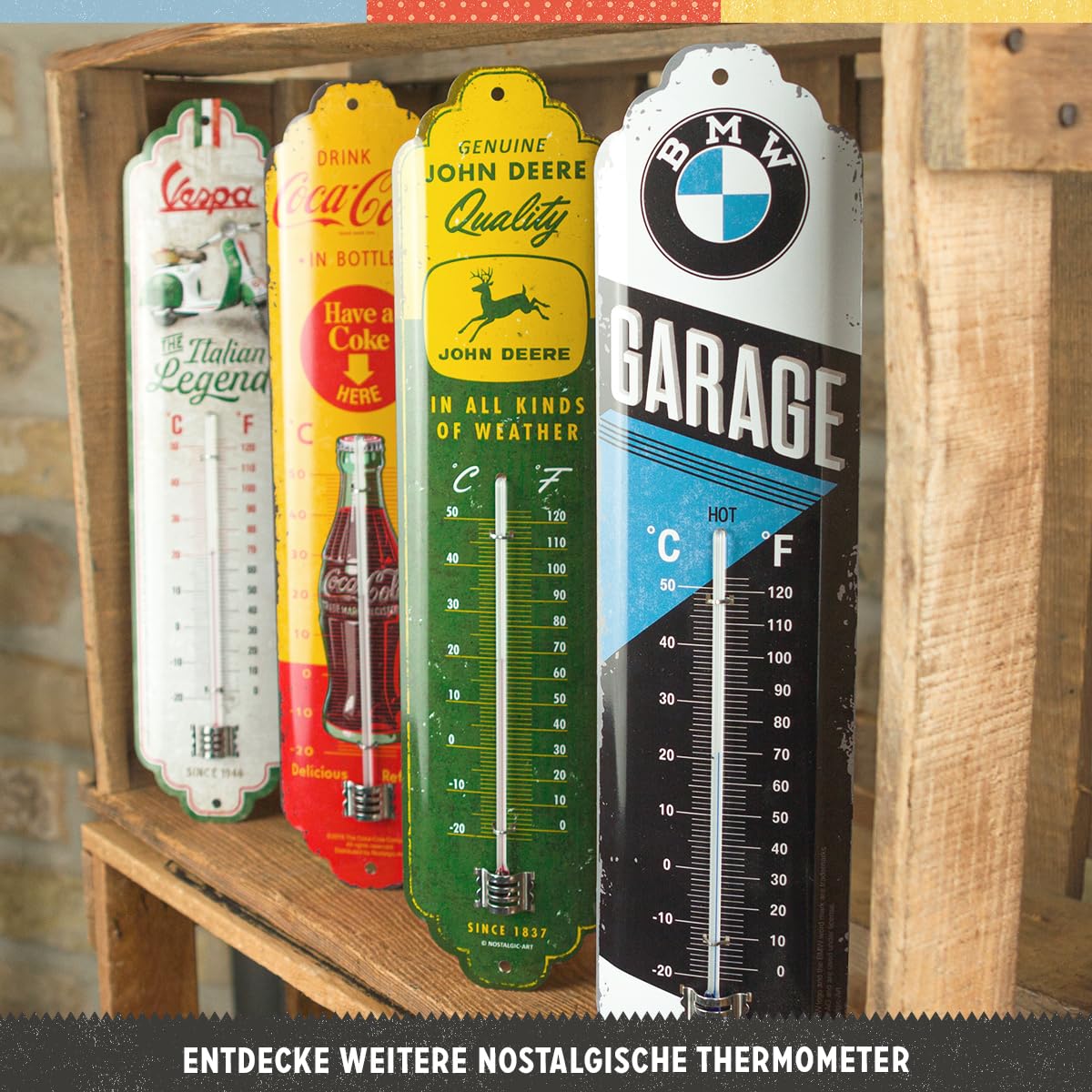 Nostalgic-Art Analogue Retro Thermometer BMW-Garage – Gift idea for car Accessories Fans, Metal wall decoration, Multicoloured, 9 Pieces