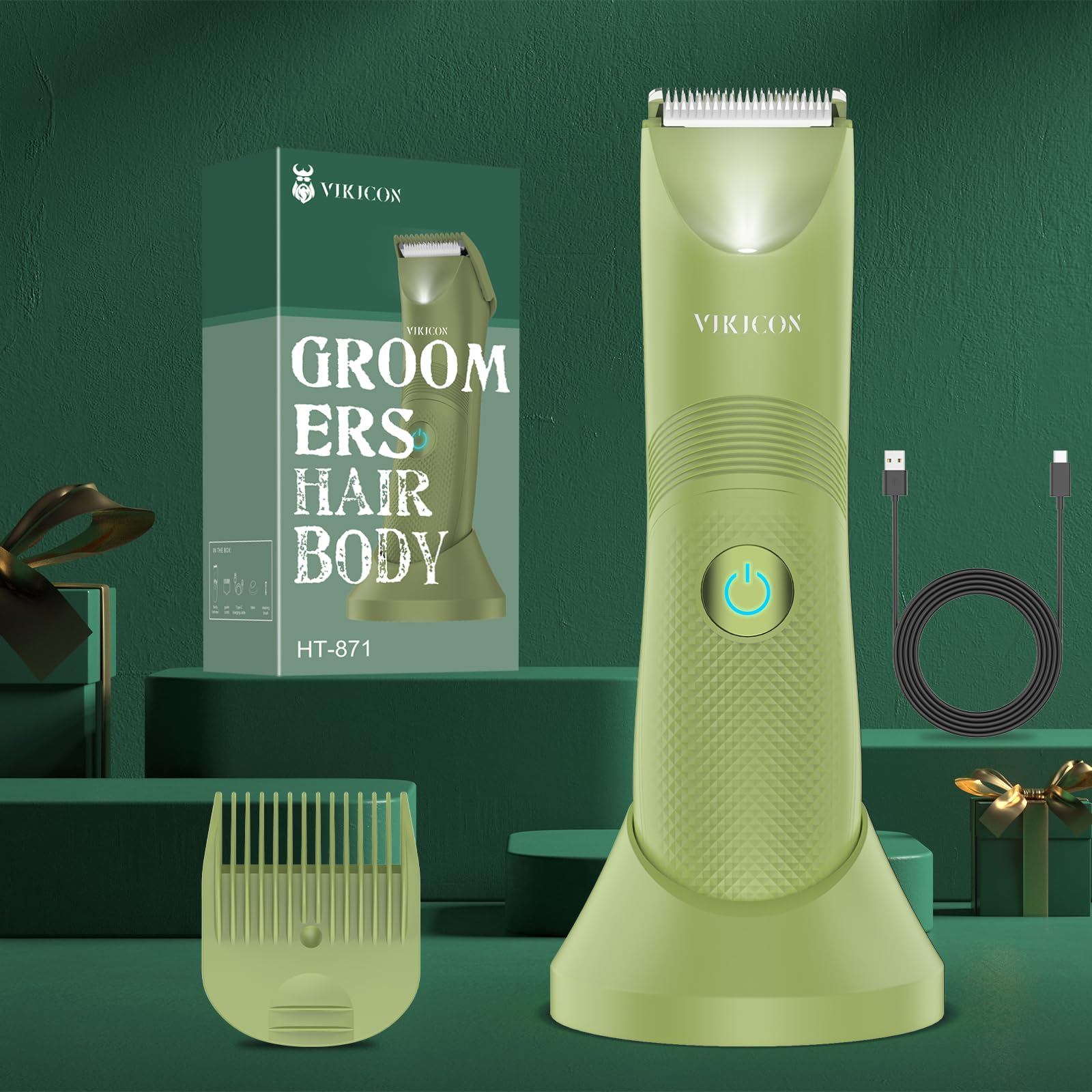 Manscape Trimmer for Men, VIKICON Pubic/Body Hair Trimmer, Electric Ball Trimmer for Private Parts, IPX7 Waterproof Body Goomer Shavers, USB-C Charging, Gifts for Men, New HT871