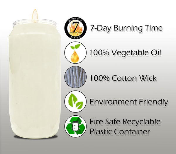 Hyoola 7 Day White Memorial Candles - 20 Pack Grave Candles for Religious, Memory, Vigil and Emergency Use - 100% Vegetable Oil Wax in Plastic Jar
