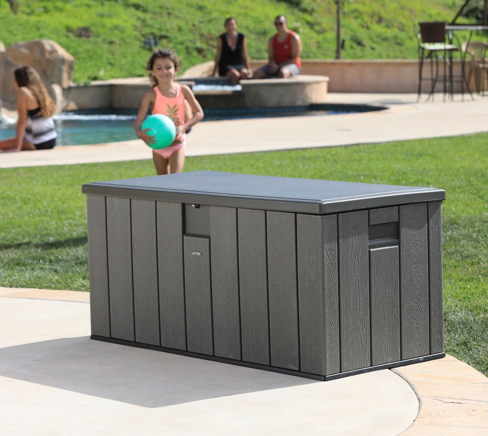 LIFETIME Plastic Wood Grain Textured Storage Box Desert Sand/Grey, 151x72x69 cm