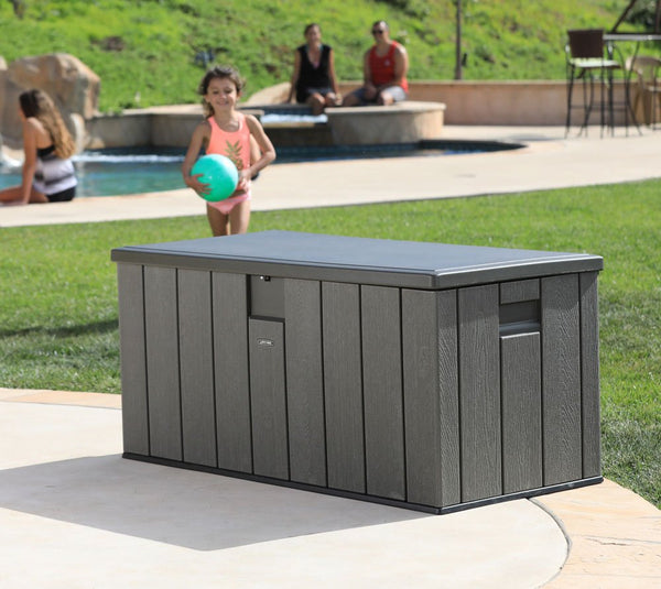 LIFETIME Plastic Wood Grain Textured Storage Box Desert Sand/Grey, 151x72x69 cm