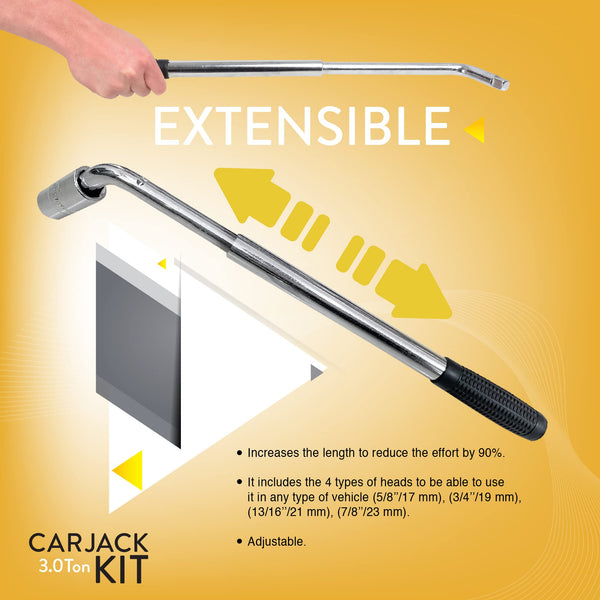 Car Jack Kit | Scissor Jack for Car 1.5 Ton (3,300 lbs) - Tire Jack Tool Kit | Portable, Ideal for SUV and Auto - Universal Emergency Kit with Lug Wrench | Heavy Duty Material