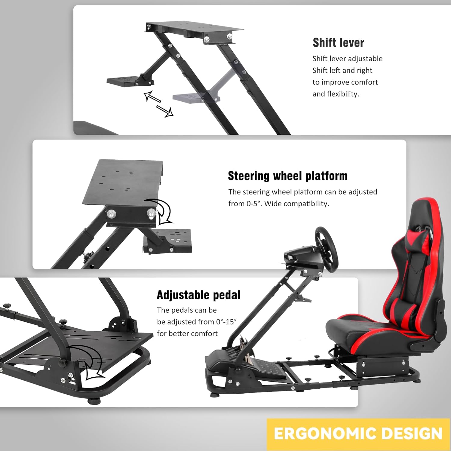 Anman Racing Simulator Cockpit With Red Racing Seat Adjustable Wheel Stand Gaming Simulator Cockpit Fit For Logitech G25 G27 G29 G920 G923 Thrustmaster T80 T150 NOT Include Wheel Shifter and Pedal