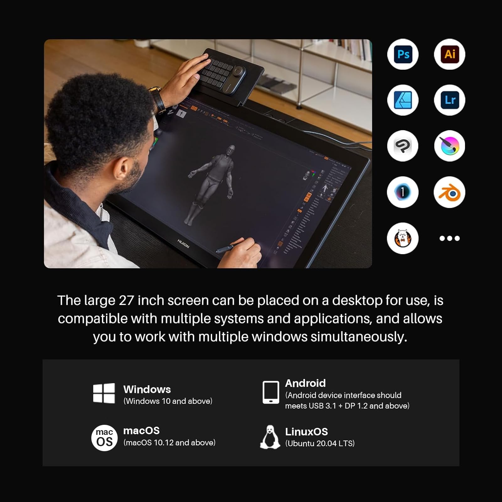 HUION Kamvas Pro 16(4K) UHD Graphic Tablet with Screen, 15.6-inch Monitor Full-Laminated Anti-Glare, Tilt Function 8192 Battery-Free Stylus PW517 for PC, Mac, Android