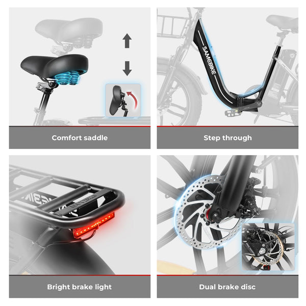 SAMEBIKE Shiman0 7-Speed Foldable Electric Bike for Adults, 20"*2.35 Fat Tire Ebike, Max Range 110KM, Dual Shock Absorber, E-bike for Commuting and Off-Road Adventures