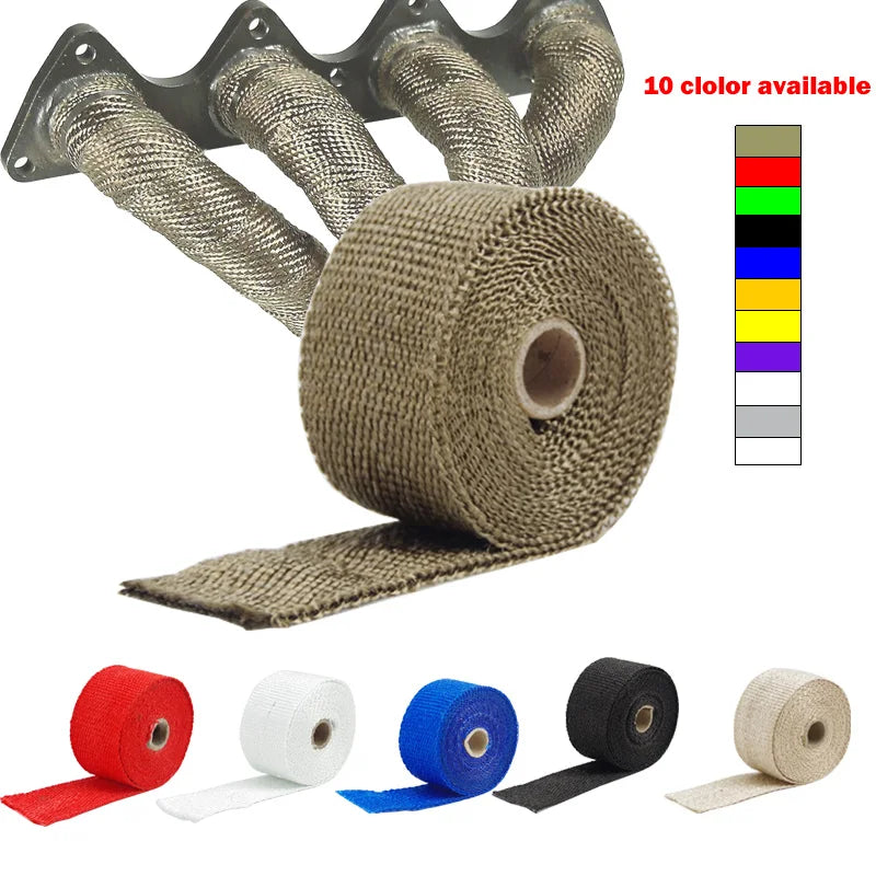 50mm*5M 5M Glass Fibe Car Motorcycle Exhaust Thermal Tape Header Heat Wrap Manifold Insulation Resistant with Glloves Steel Ties
