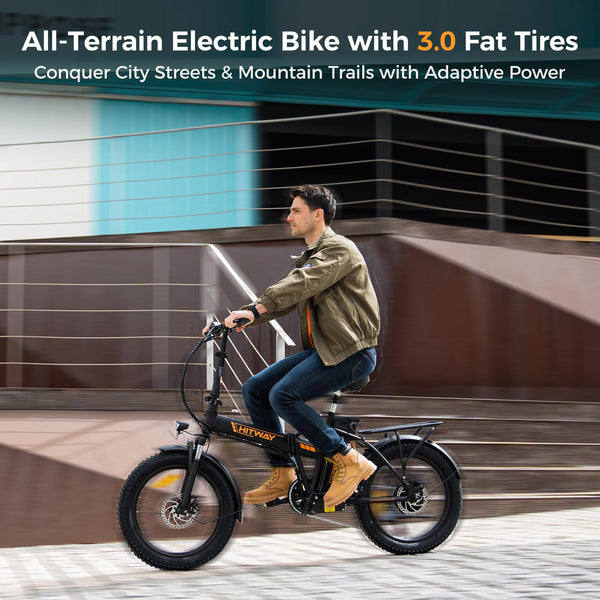 HITWAY Electric Bike for Adults, 20"*3.0 Fat Tire E-Bike 250W Electric Bicycle, Folding Electric Bike, 36V/12Ah Removable Battery, Range 35-90KM, 7-Speed Mountain E Bike for Men Women