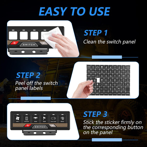Chelhead 140PCS Vehicle Switch Panel Stickers for P2-6/8/12 Gang Switch Panel Universal Waterproof Multi-Function Button Control Rocker Labels Compatible with Car Dashboard, Boat, RV, Truck