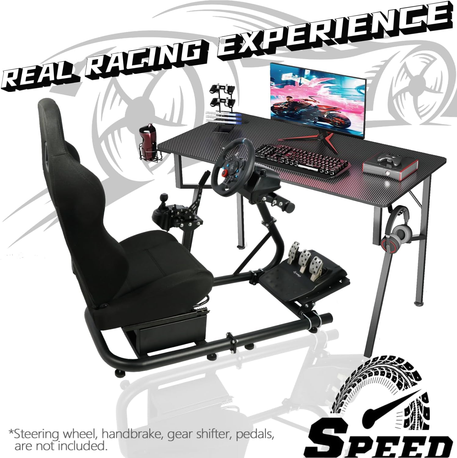 Dardoo Racing Simulator Cockpit with Seat Adjustable Cockpit Simulator Fit for Logitech G923 G29 G920, Thrustmaster Wheels Stabilized Driving Sim Cockpit, Without Wheel, Pedal and Hand Brake