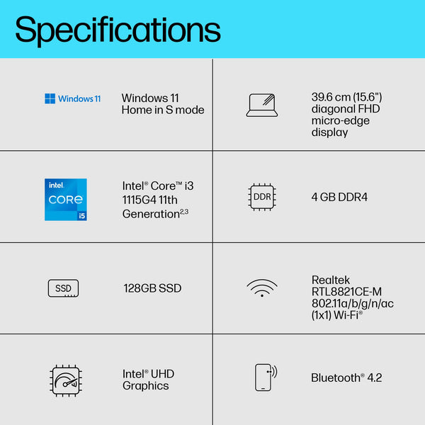 HP 15.6" Laptop | AMD Ryzen 3 7320U Processor | 8 GB RAM | 256 GB SSD | AMD Radeon Graphics | FHD Display | Up to 11hrs 15 mins battery | Win 11 | Dual Speakers | Jet Black | 15-fc0038sa