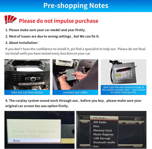 Road Top Wireless Carplay Retrofit Kit Decoder for Mercedes Benz A/B/C/GLK/GLA/GLC/GLS/ML/GL/SLK/E/G/V Class 2011-2015 Year with NTG4.5/4.7 System, Compatible with Apple Carplay & Android Auto