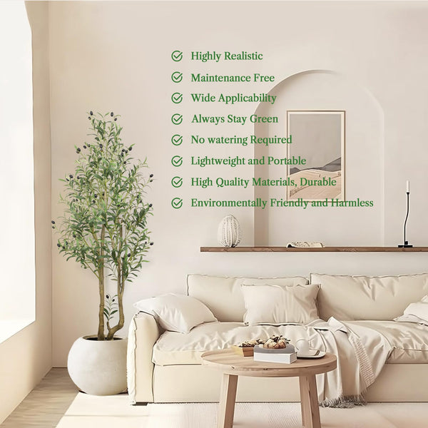 Alupssuc 5FT Artificial Olive Tree Big tall Fake Plants, 5 Feet Artificial Olive Silk Plants Indoors with Curved Trunk in Pots, Fake Tree for Home