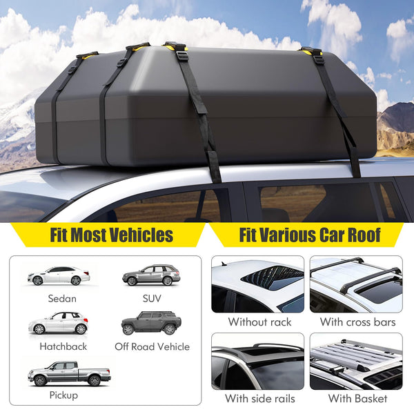 COSTWAY 15/21 Cubic Feet Car Roof Bag, 100% Waterproof Roofing Cargo Carrier with Anti-Slip Mat, Combination Lock & Straps, Rooftop Luggage Storage Box (Black, 21 Cubic Ft/600L)