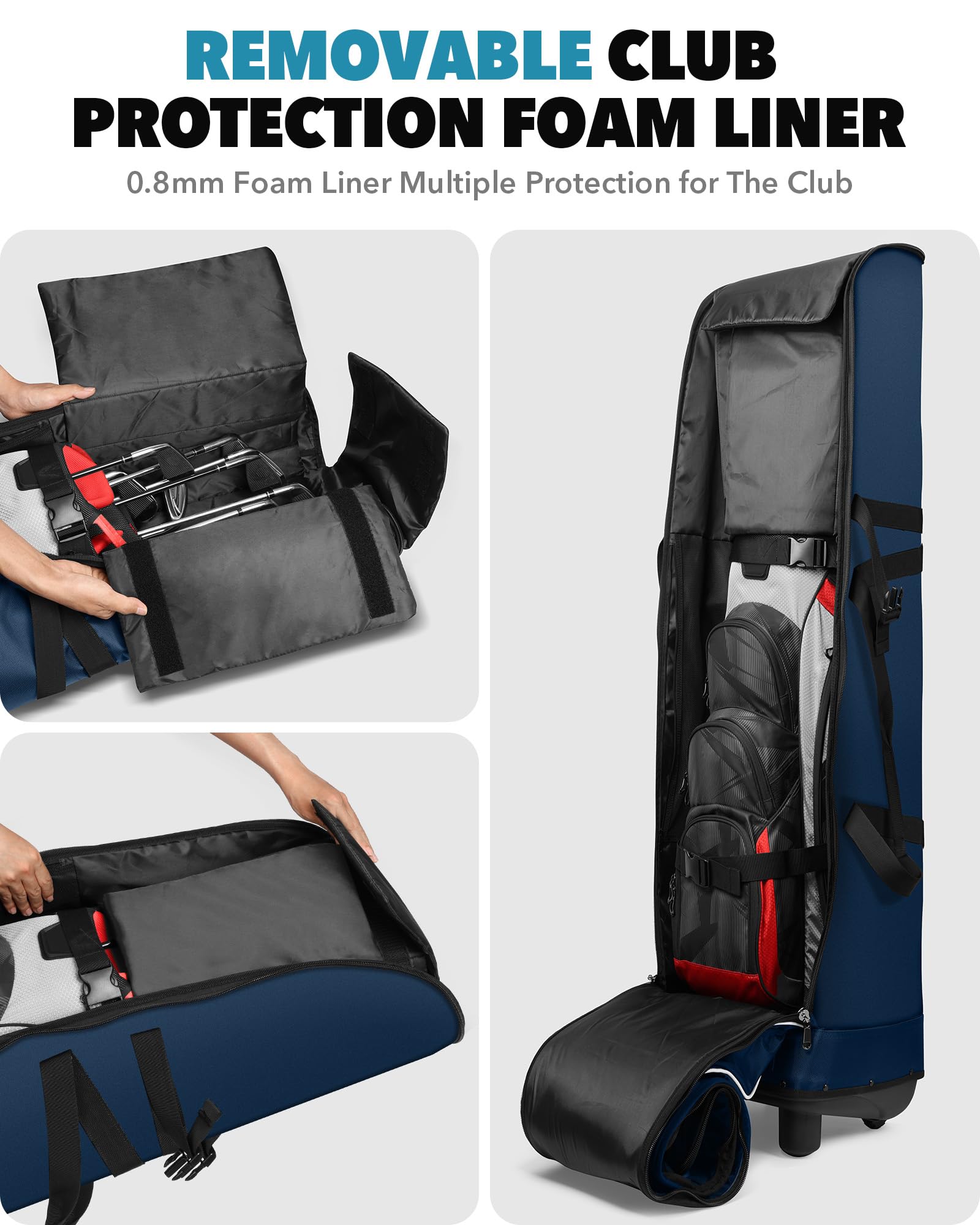 Findway Golf Travel Bag with Wheels [Upgraded], 1680D Heavy Duty Oxford Wear-Resistant Waterproof Travel Golf Bag Case with [Extra Removable Pad],