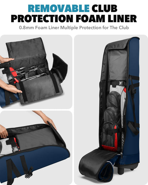 Findway Golf Travel Bag with Wheels [Upgraded], 1680D Heavy Duty Oxford Wear-Resistant Waterproof Travel Golf Bag Case with [Extra Removable Pad],