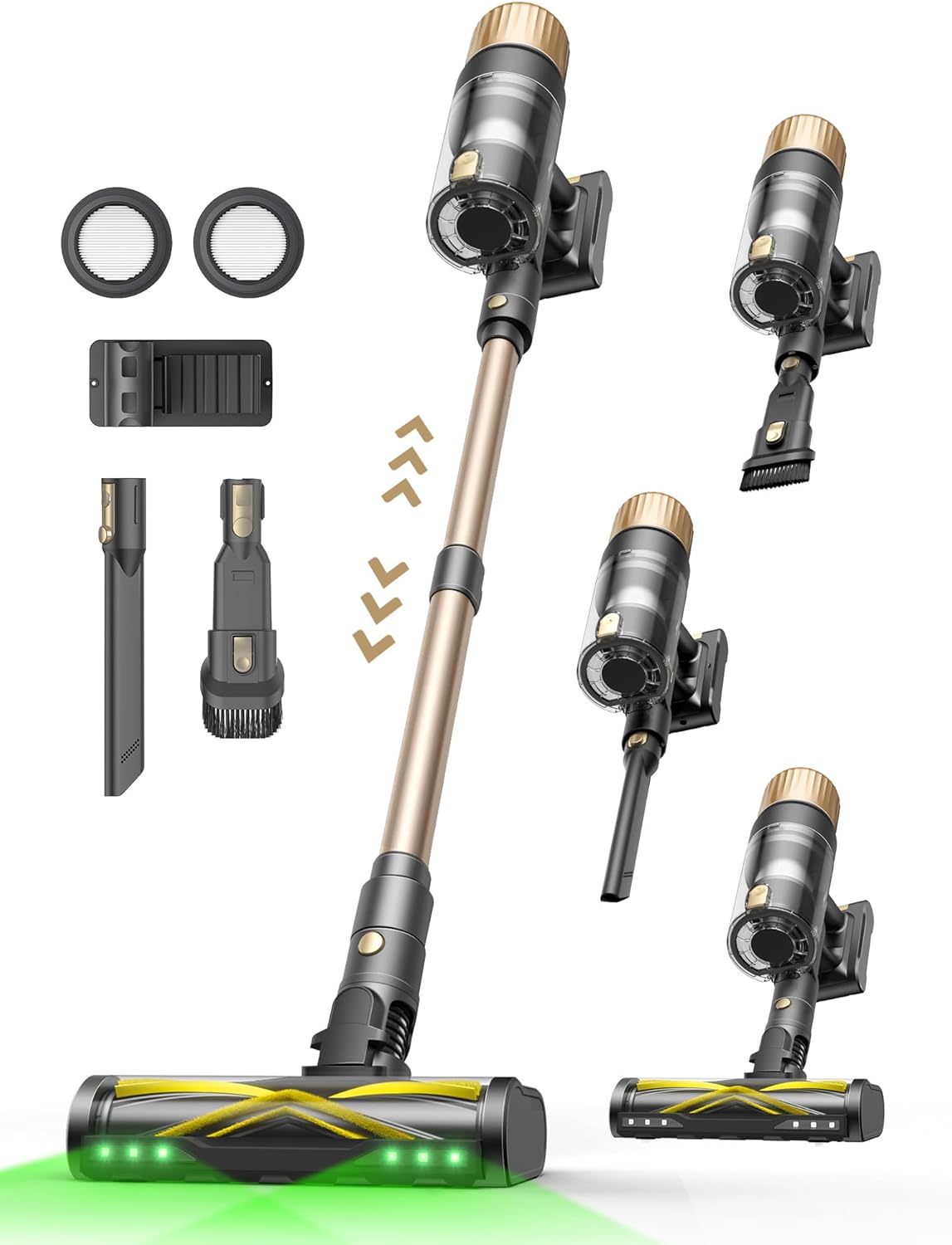 Ultenic U15 Cordless Vacuum Cleaner 50000Pa/65Min Runtime, Anti-tangle Brush with GreenEye Technology, Self Standing Stick Vacuum, Telescopic Tube, Ideal for All Floors, Carpet & Pet Hair