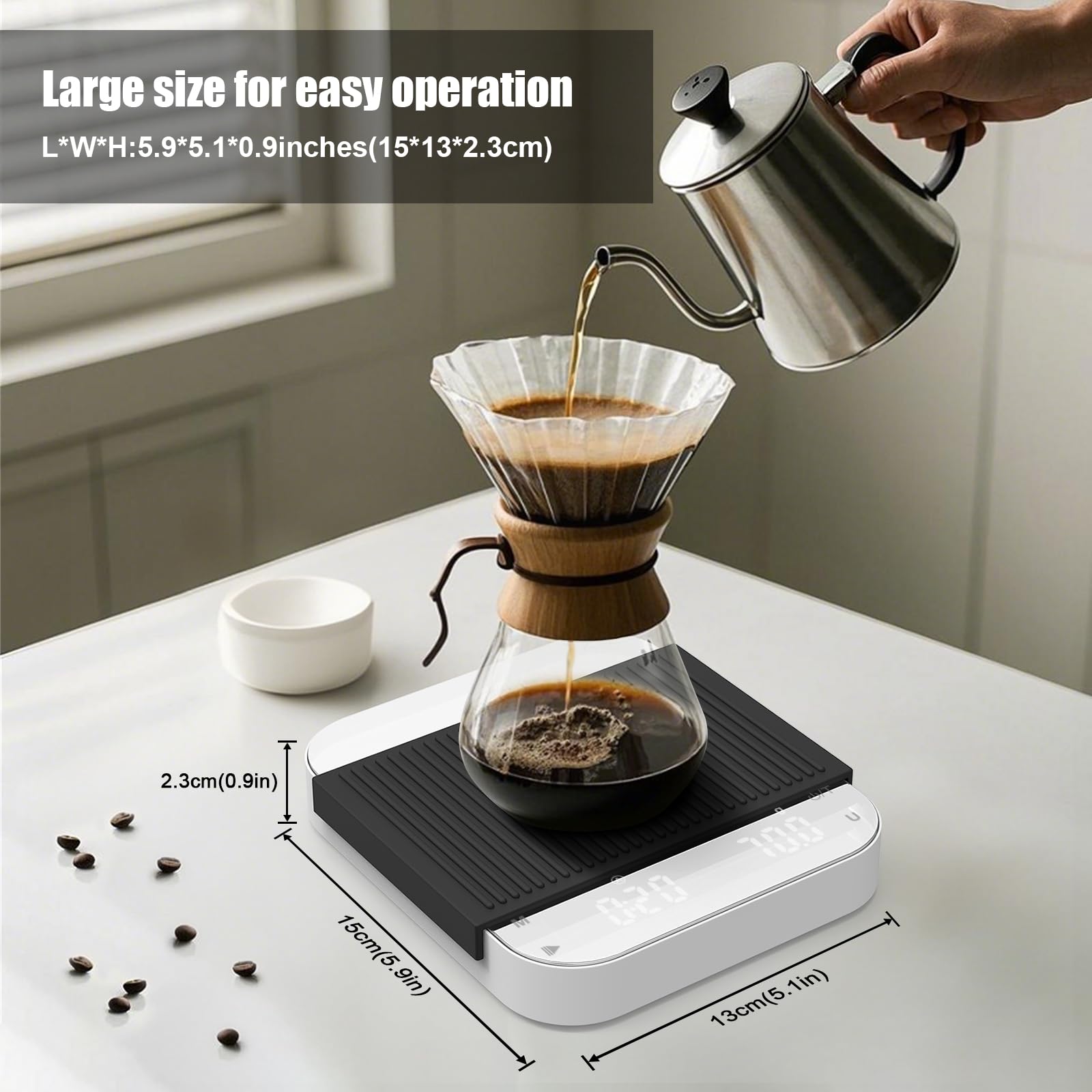Rechargeable Mini Coffee Scale with Timer, Diyife 0.1g/3kg High Precision Electronic Digital Espresso Scale with HD LED Display, Portable Analytical Lab Balance for Labs, Jewellers, Gold, Food, White
