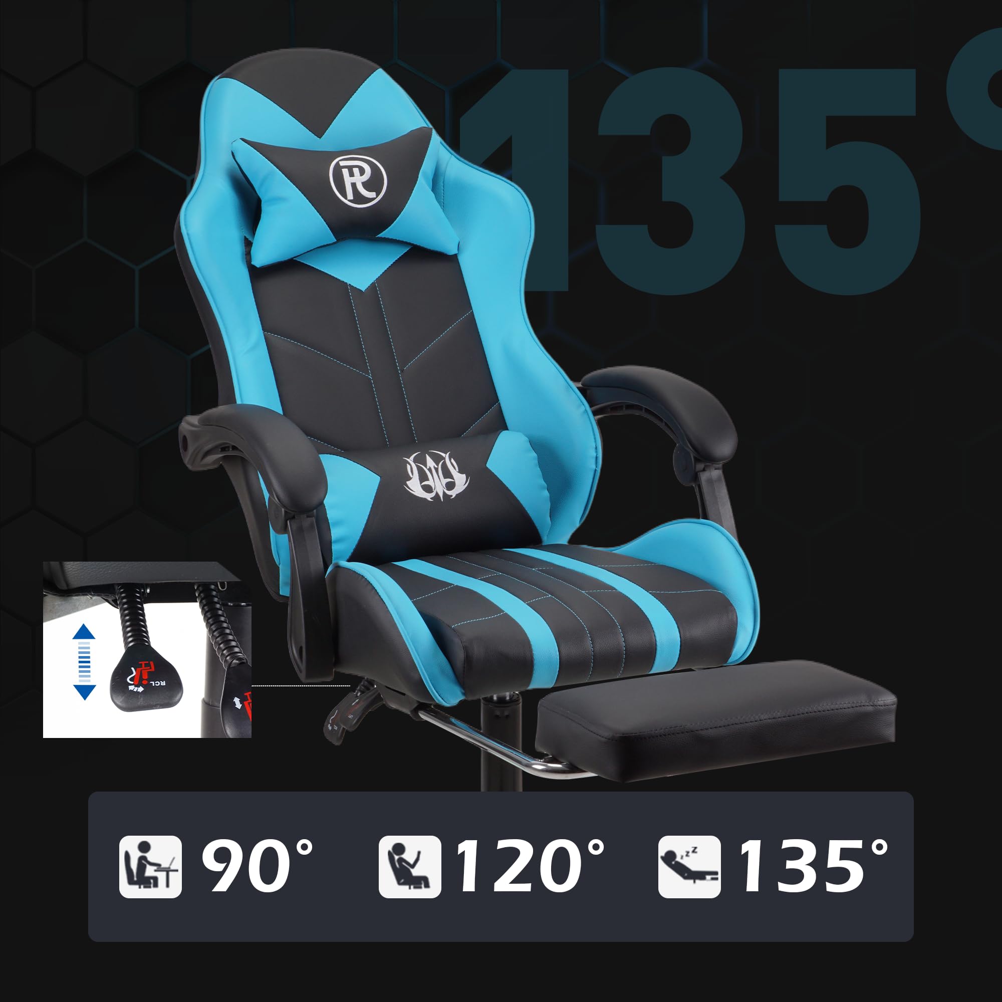 Play haha.Ergonomic reclining seat with footrest adjustable headrest and lumbar cushion high back support padded armrests PU leather finish for gaming home or office use