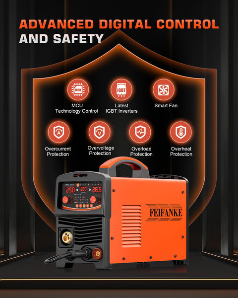 FEIFANKE Gasless MIG Welder 240V 145A Welding Machine MIG MAG 4 in 1 Gasless MIG/MIG/MMA/Lift TIG Welder Machine Inverter Synergy IGBT Suitable for 1.0-4.8mm Carbon Steel and Iron